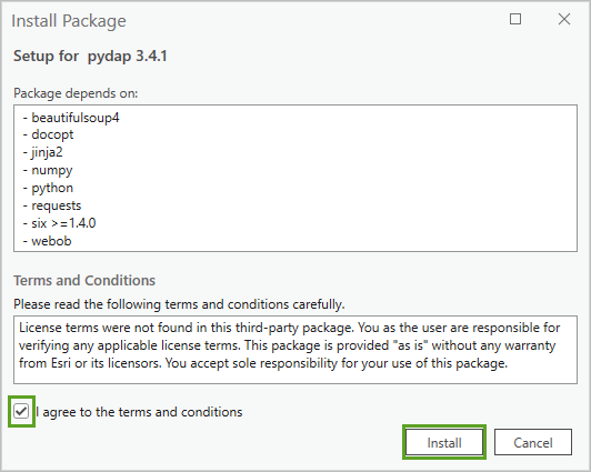 Agree to the terms and click Install.