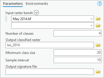 Parameters for Iso Cluster tool