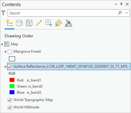 Landsat imagery in the Contents pane