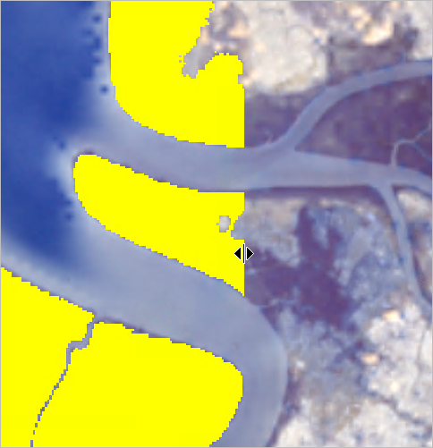 Swipe comparison of the imagery and the classified mangroves