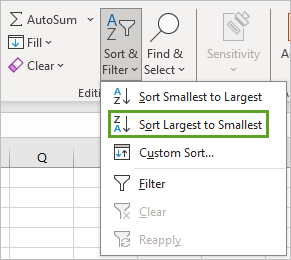 Sort Largest to Smallest option