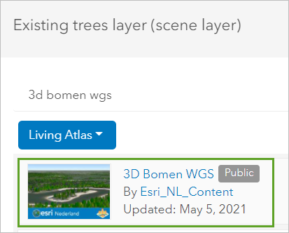 Trees layer for use in the urban model