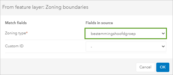 Field matching for zoning boundaries