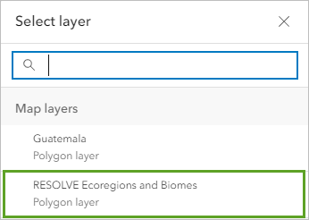 Select layer window with layer selection