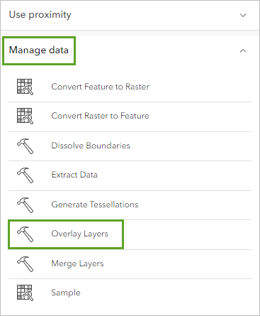 Manage data section with the Overlay Layers option