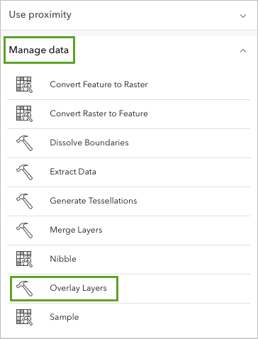 Manage data section with the Overlay Layers option