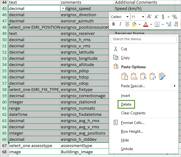 Rows beginning with esrignss or esrisnsr