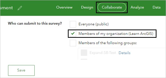 Members of my organization checked in the Collaborate tab