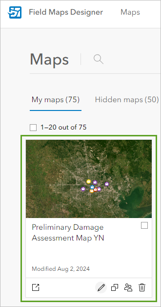 Configure button for the Preliminary Damage Assessment Map web map