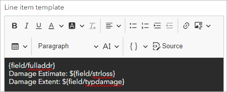 Damage estimate and extent in the line item list