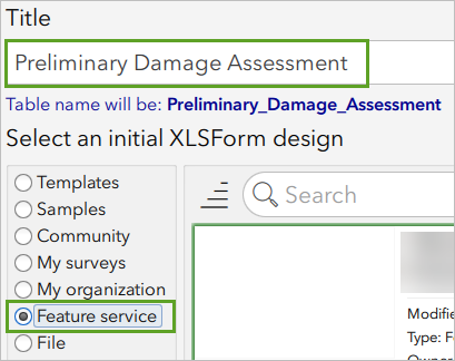 Title entered and Feature service selected