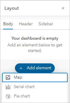 Map on the Add element menu on the Layout pane