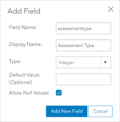 Add Field window with parameters filled in
