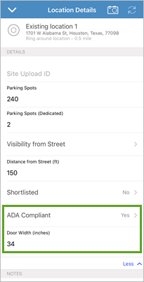 ADA Compliant and Door Width (inches) attributes