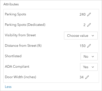 Attributes for Existing location 1