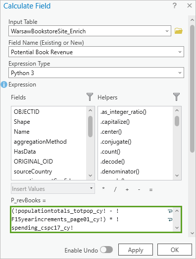 Calculate Field option