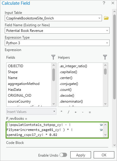 Calculate Field P_revBooks