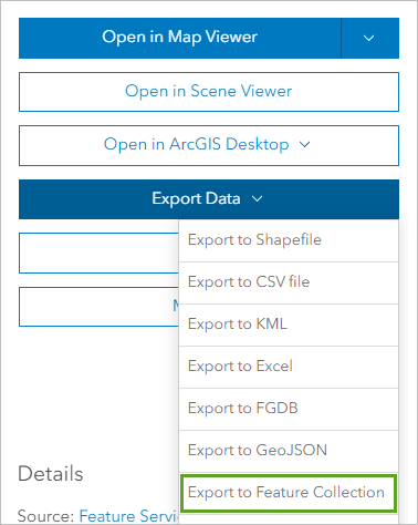 Export to Feature Collection option