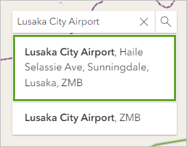 Lusaka City Airport search results