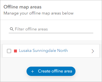 Offline map areas pane with the Lusaka Sunningdale North area