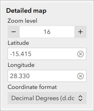 Zoom level and coordinate settings for the detailed map