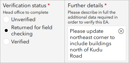 Updated Verification status and Further details fields
