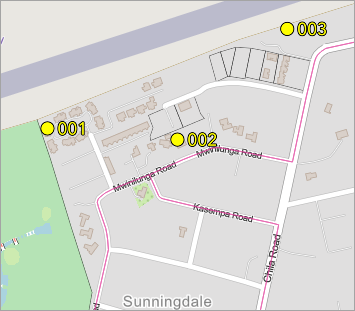 Map with three building points