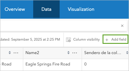 Add field button on Data tab
