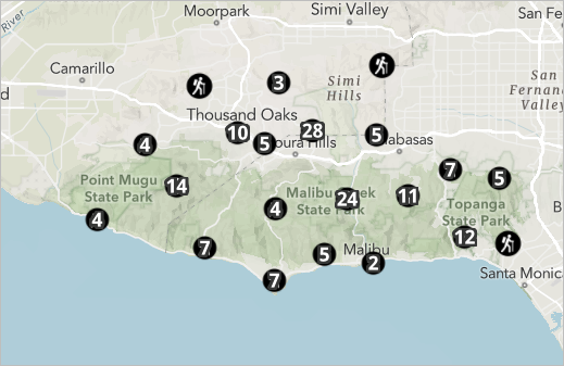 Map showing trailheads in the Santa Monica Mountains National Recreation Area