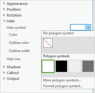 White fill polygon symbol on the Halo symbol menu