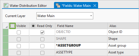 Visible check box unchecked in the fields view