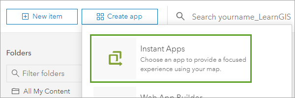 Instant Apps option in Create app menu