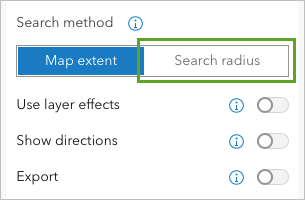 Search radius search method option