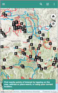 Native app on desktop showing map of trails and trailheads