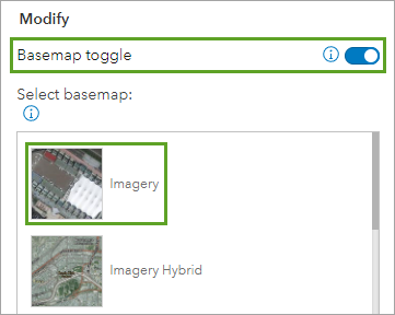 Basemap toggle and Select basemap options