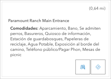 Paramount Ranch results card in Spanish