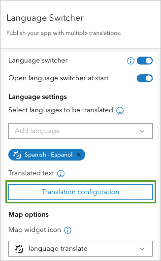 Translation configuration button