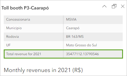 Total revenue for 2021 in the sample pop-up