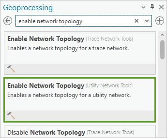 Enable Network Topology (Utility Network Tools) in the Geoprocessing pane