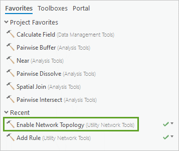 Enable Network Topology tool in the Recent list in the Geoprocessing pane