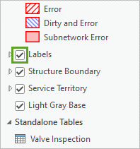 Labels layer in the Contents pane