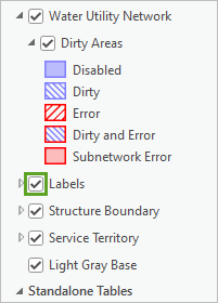 Labels layer in the Contents pane