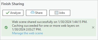 Manage the web scene link at the bottom of the Share As Web Scene pane