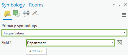 Symbology pane set to Unique Values and Field 1 set to Department