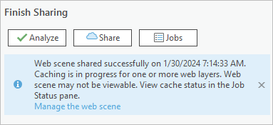 Blue message in the Share As Web Scene pane