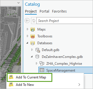 Add To Current Map for the SpaceManagement table in the Catalog pane