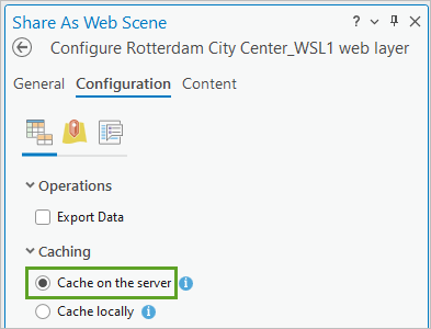 Cache on the server selected on the Configuration tab