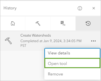 Reopen the Create Watersheds tool from the History tab.