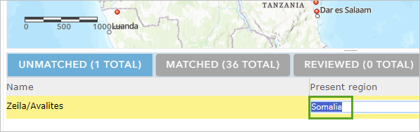 Sonalia renamed Somalia in the unmatched list