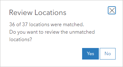 Review Locations pop-up window